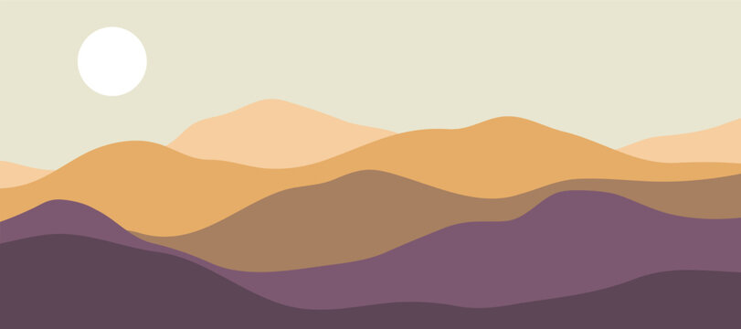 Abstract landscape poster. Nature wall decor contemporary art print, mid century mountain background. Vector illustration