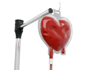 3D Rendering of Heart Shaped Blood Bag Symbolizing Blood Donation and Healthcare