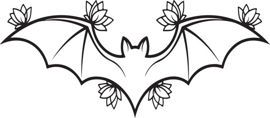 Tribal bat silhouette design with curved symmetrical line art in a minimal monochrome vector