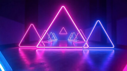 Step into a vibrant neon dreamscape with glowing triangles, perfect for futuristic designs, gaming backgrounds, and modern tech visuals that grab attention