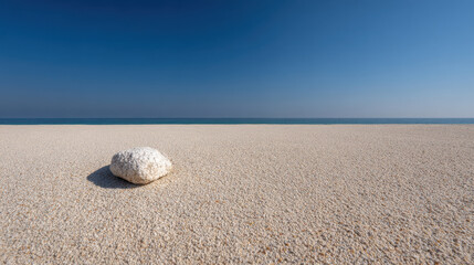 smooth white stone rests gently on fine sands of serene beach surrounded by nature beauty