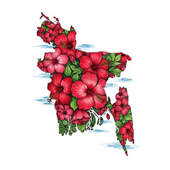 Bangladesh map art made of hibiscus flowers beautiful floral country illustration