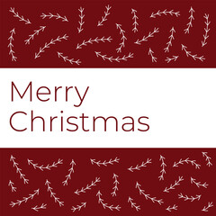 Minimalist Merry Christmas card with modern typography and hand-drawn branches on a red background. Elegant winter holiday greeting design for invitations, prints, or digital use.