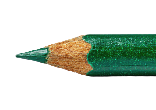 Green pencil tip sharp point, wood grain