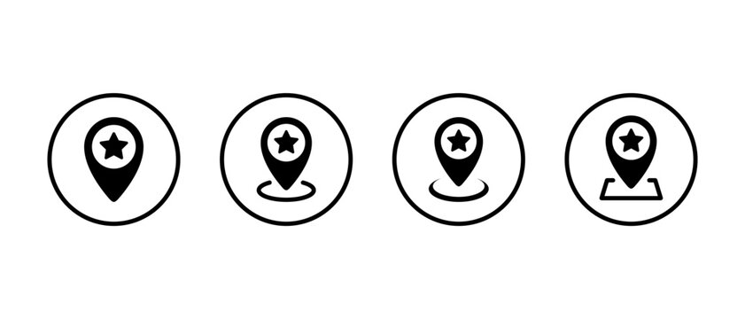 Map pin with star icon set in circular outline. Favorite place and map marker symbol