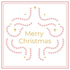 A minimalist Christmas card with hand-drawn red pine branches and gold lettering. This minimalist, festive design is perfect for invitations, posters, and winter decorations.