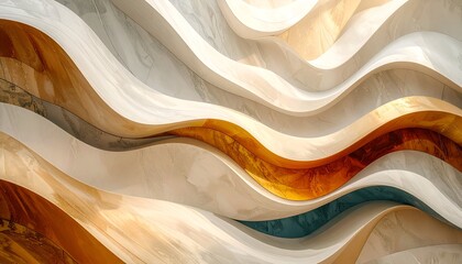 Abstract wavy patterns in warm tones create a dynamic visual flow, enhancing modern interior design aesthetics