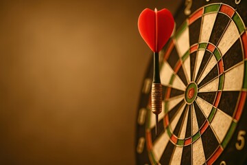A black and green dart is in the center of a white and green target