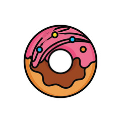 Fototapeta premium Donut Vector Illustration Pink Icing Sprinkles, Isolated on White