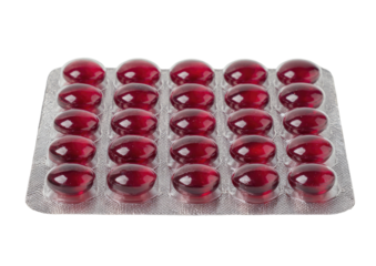 Red gel capsules in blister pack, isolated