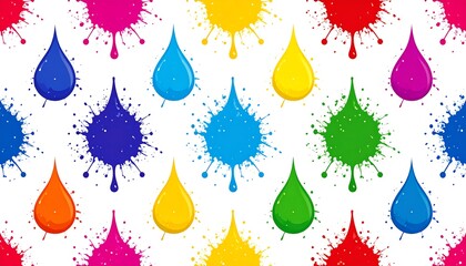 A seamless pattern features colorful raindrops and splatters, creating a playful and vibrant backdrop, perfect for digital designs