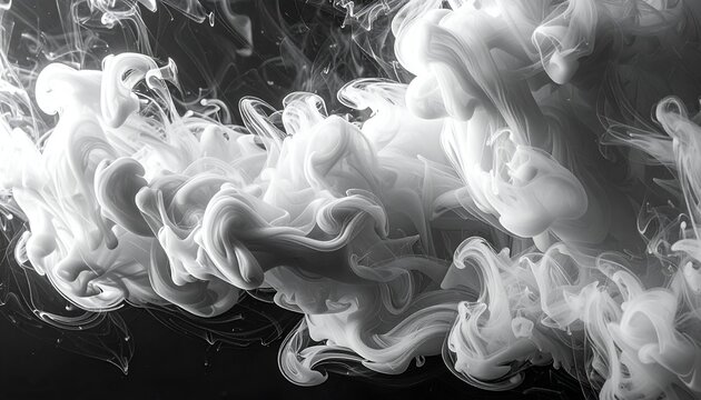 Abstract swirling white smoke patterns against a dark background, creating a dramatic visual effect - Powered by Adobe