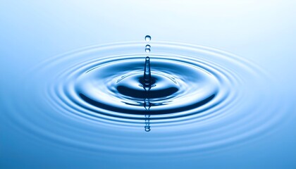 Close-up of a water droplet creating ripples in a serene blue pond, highlighting tranquility and nature's beauty