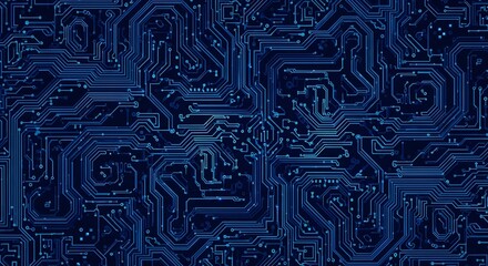 Intricate blue circuit board patterns, representing technology and data flow, abstract digital background.