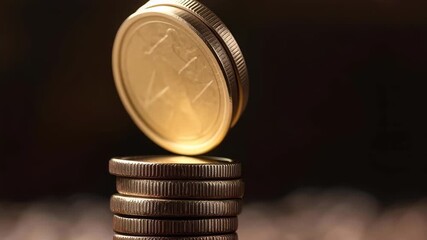A group of coins is stacked neatly on top of each other, surrounded by a bed of rich, dark roasted coffee beans, illustrating the close relationship between coffee and economy. - Powered by Adobe