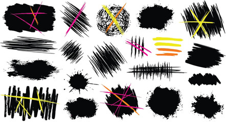 Full pack grunge textures of different types - spray graffiti, stencil lines, brush strokes, ink splashes, paint splatter. Grunge textures, great elaboration, high detail.