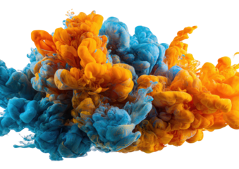 Ink cloud Yellow and Blue abstract swirls on black