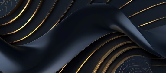 Abstract design featuring smooth, flowing curves in dark tones with golden accents. The composition creates a sense of depth and elegance.