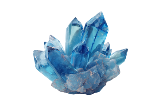 Blue crystal formation with sharp, layered, mineral facets