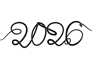 Fototapeta premium New Year, Future, Year, Number, Numerals, Line art, Continuous line, Monoline, Calligraphy, Minimalist, Abstract, Modern, White line, Outline