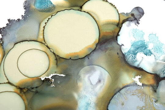 art background of green circles with multi-colored stains