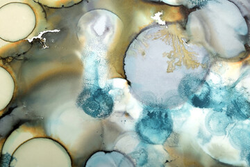 art background of green circles with multi-colored stains