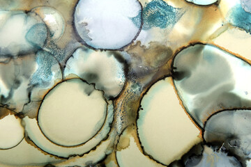 art background of green circles with multi-colored stains