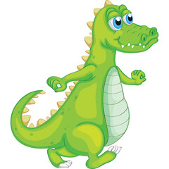 Green Cartoon Alligator With Spikes On Its Back And Tail Standing And Walking On A Transparent...