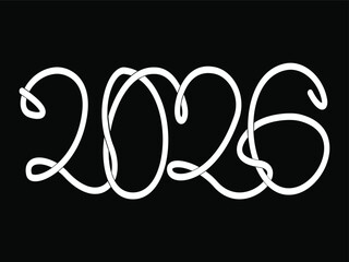 2026, New Year, Future, Year, Number, Numerals, Line art, Continuous line, Monoline, Calligraphy, lettering, lineal hand-drawn