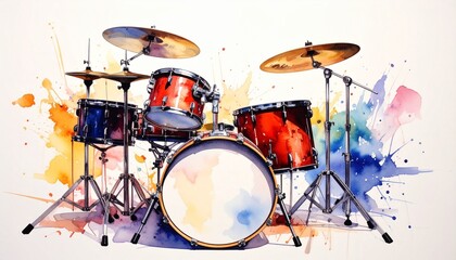 Colorful gradient drum set on white surface with gray background showcasing artistic musical design and vibrant percussion styling
