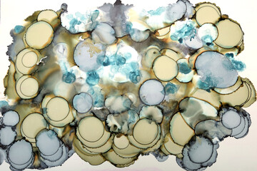 art background of green circles with multi-colored stains