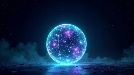 Futuristic glowing orb pulsates with data streams in the night sky, ideal for blockchain, tech, and global network videos with an ethereal, otherworldly atmosphere - Powered by Adobe