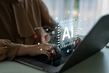 A technical diagram illustrating the core capabilities of Artificial Intelligence. This includes machine learning, robotics, speech recognition, and interactive chatbot technology. Fermion