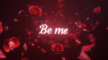 Romantic rose petals swirl around glowing text in a passionate display, perfect for Valentine's Day greetings, love themes, and elegant presentations