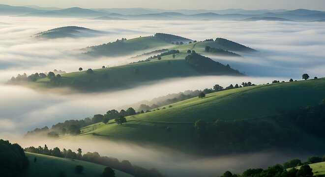 Rolling Hills Emerging from a Sea of Morning Mist.