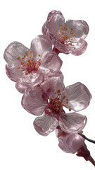 Sprig with soft, pink blossoms and visible stamen on a black backdrop