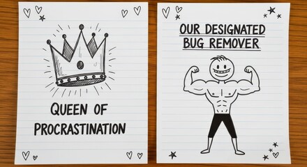 Humorous Doodles Procrastination  Bug Remover.