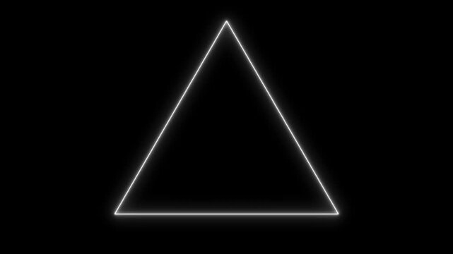 Bright White Neon Light Triangle Shape Glowing on a Dark Black Background, Minimalist Geometric Graphic Element for Modern Design and Abstract Art
