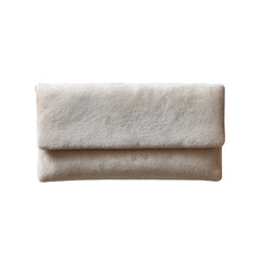 Soft, rectangular, off-white clutch with a front flap