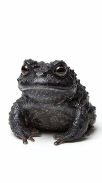 Comically Grumpy Black Rain Frog on White