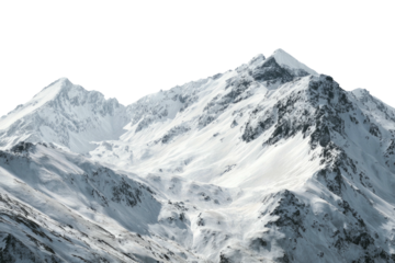 Snowy peaks rise against a dark sky, rugged & impressive