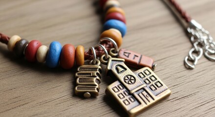 Educationthemed Charm Bracelet with Colorful Beads.