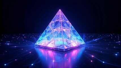 Vibrant neon pyramid pulsing with futuristic energy, perfect for a tech launch or innovative presentation with glowing particles and mesmerizing light trails - Powered by Adobe