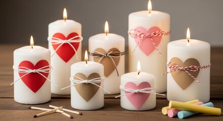 Burning Candles with Hearts with Love  Romance Decor.