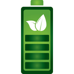 Green Energy Battery Icon with Leaf Symbol Represents Renewable Power and Sustainability on a Transparent Background
