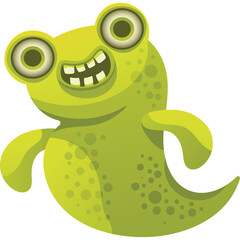 Green Cartoon Monster With Big Eyes And Wide Grin On Transparent Background
