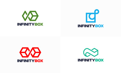 Set of Infinity Cloud Storage logo template, infinity box storage Technology logo