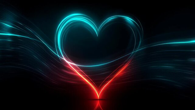 Vibrant glowing heart shape with colorful light trails on dark background for romantic designs