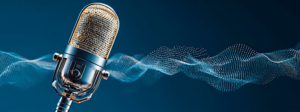 Microphone sound wave blue audio music technology studio vintage vibe flows - Powered by Adobe