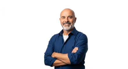 Confident Mature Man with Arms Crossed on White